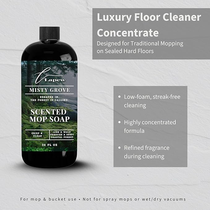 Lapew Misty Grove Scented Mop Soap - Luxury Floor Cleaner Concentrate for Mopping Tile Laminate Vinyl &amp Hardwood | Streak-Free Low-Foam | 36 oz
