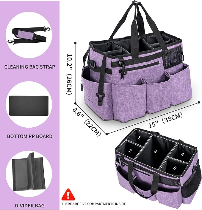 Wearable Cleaning Caddy Bag for Cleaning SuppliesLarge Capacity Cleaning Organizer Purple