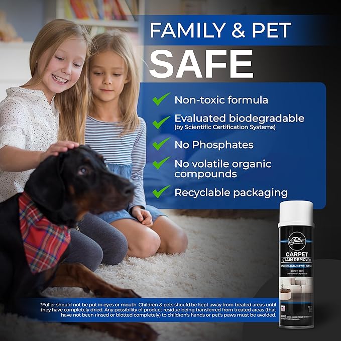 Fuller Brush Carpet Stain Remover – 18 oz Enzyme Foam Spot Cleaner for Carpets Rugs &amp Upholstery – Removes Pet Stains Coffee Wine Grease – Odor Eliminating (Pack of 3)