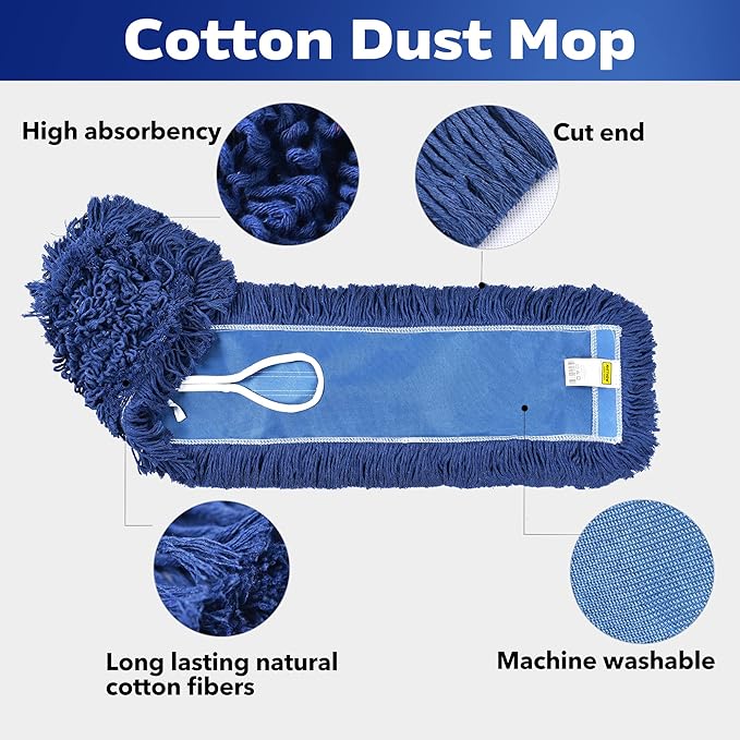 Matthew Cleaning 24'' Industrial Strength Cotton Dust Mop Refill Washable Replacement Heads for Residential &amp Commercial Use Fit Standard Dust Mop Frames Hardwood Laminate Concrete Floors 3 Pac