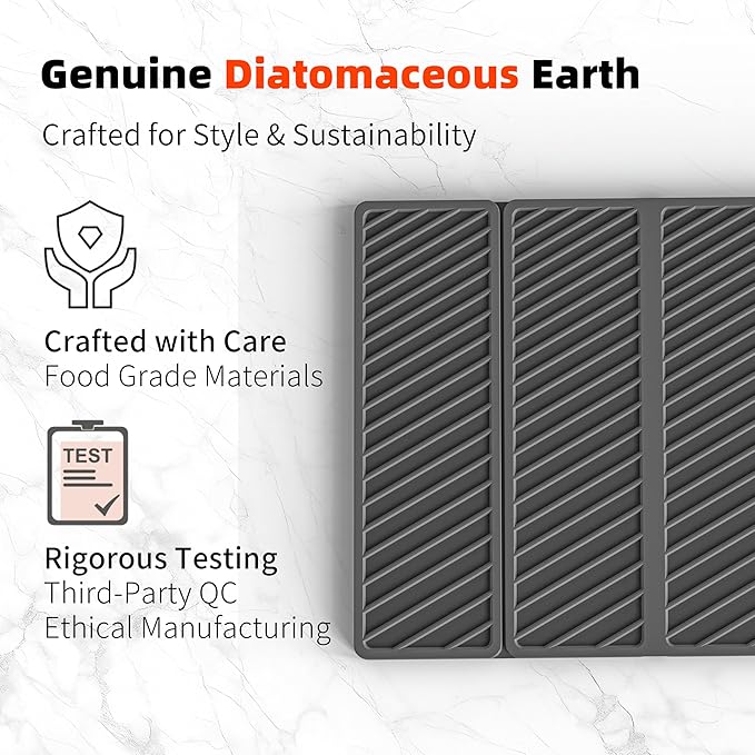 WAFT YEARN Home Dish Pad Dish Drying Mat Stone Drying Mat For Kitchen Bathroom Countertop Bar Counter Diatomite Quick Dry Foldable Absorbent Diatomaceous Earth Kitchen Mat Dark Grey 19.7x15.2 In