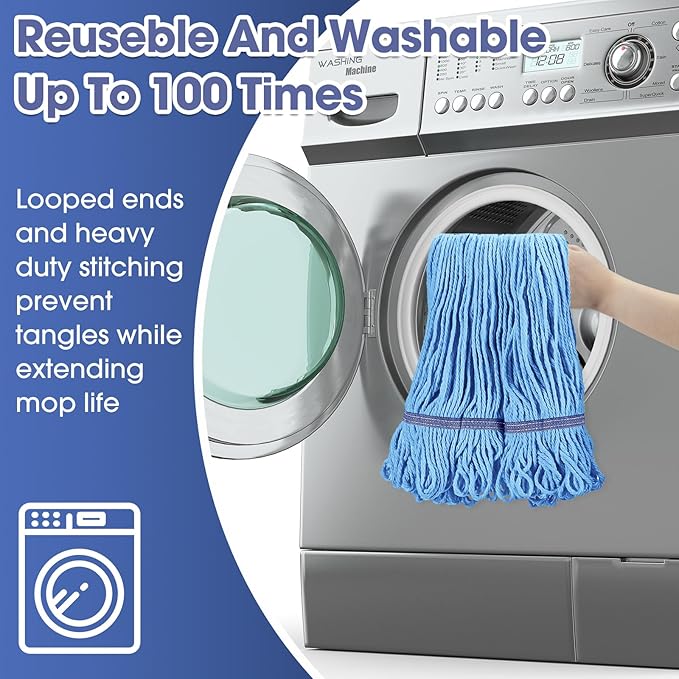 6 Pack Heavy Loop End Cotton String Mop Head Heavy Duty Mop Head Commercial Refills Mop Head Replacement for Home Industrial Commercial Floor Cleaning(Blue Orange)