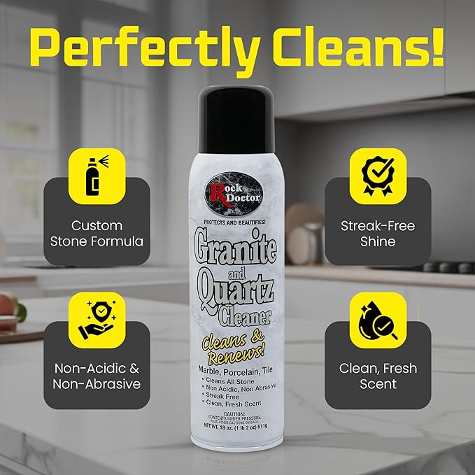 Rock Doctor Granite &amp Quartz Cleaner Care Kit 3 Piece Maintenance Stone Care Combo Kit – Cleans &amp Renews Marble Travertine Tile and All Other Stone Fresh With Microfiber Cloth