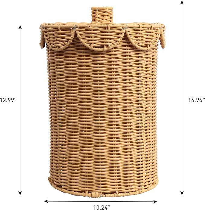 happimess HPM1408A Fern Modern Bohemian Resin 2.9-Gallon Cylinder Wicker Watebasket with Scalloped Lid Natural