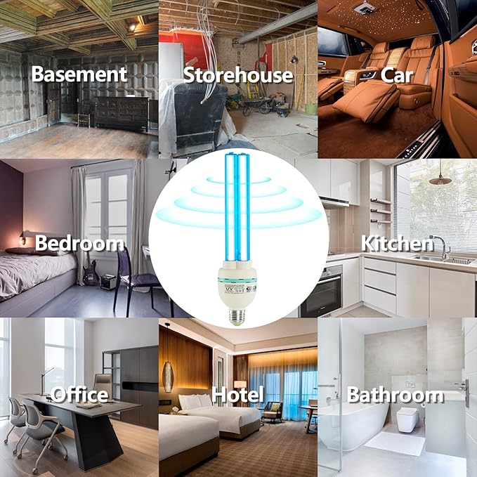 36 Watts Ozone UVC Light Bulb 185nm wavelength UV Lamp for Basement/Storehouse/Car E26 110V CTUV-36 (with Ozone)