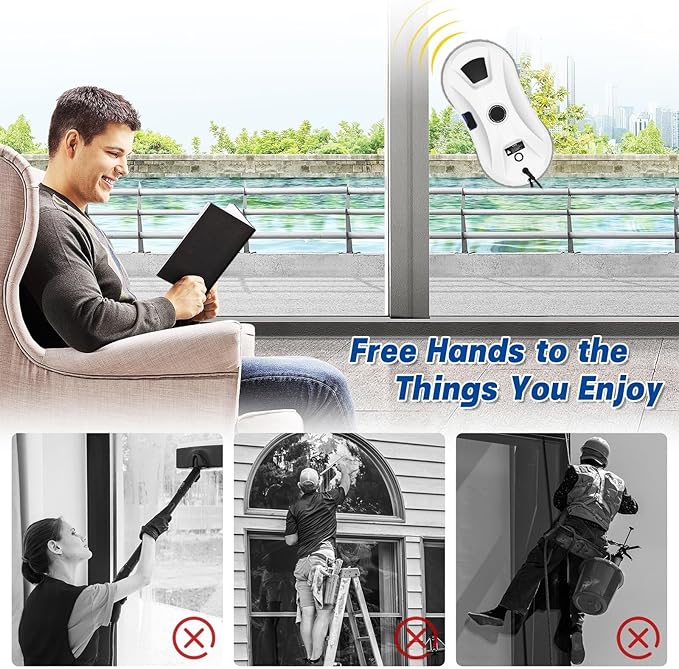 Window Cleaning Robot 2800Pa Robot Window Cleaner with Intelligent Edge Detection Remote Control Automatic Window Cleaner Suitable for Indoor/Outdoor Glass Mirrors Tiles