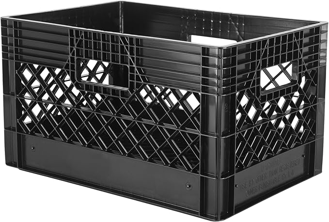 Hudson Exchange 19 x 13 x 11 (24 Quart 3 Pack) Mesh Commercial Grade Milk Crate Handled Storage Container Tote Black