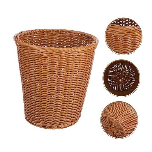 PRETYZOOM Simulated Rattan Woven Trash Can Wastebasket Multifunctional Storage Basket for Home Kitchen Office Bedroom