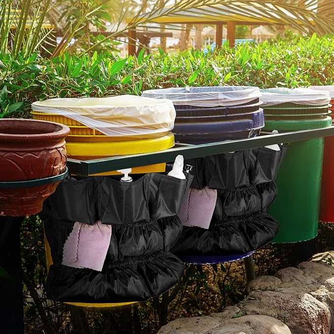 Frienda 4 Pcs Trash Can Caddy Bag Cleaning Caddy Bag for Garbage Bins Trash Holder Cart Garbage Bin Storage Organizer Fits 32-50 Gallon Can Janitorial Storage Cleaning Supplies (Black)