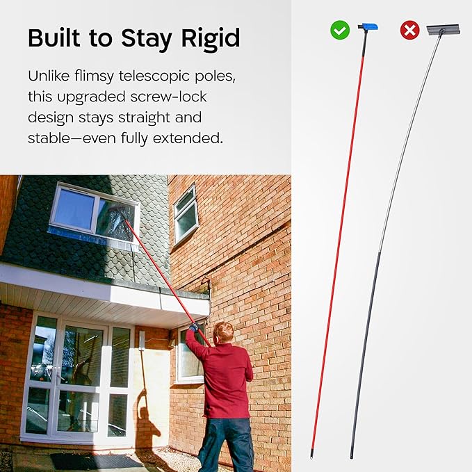 Tyroler Professional Window Squeegee for Home1 ft-12.5 ft Long Squeegee for Window Cleaning 2-in-1 Window Cleaning Squeegee Kit Indoor &amp Outdoor Window Cleaner Tool for High Windows &amp Glass