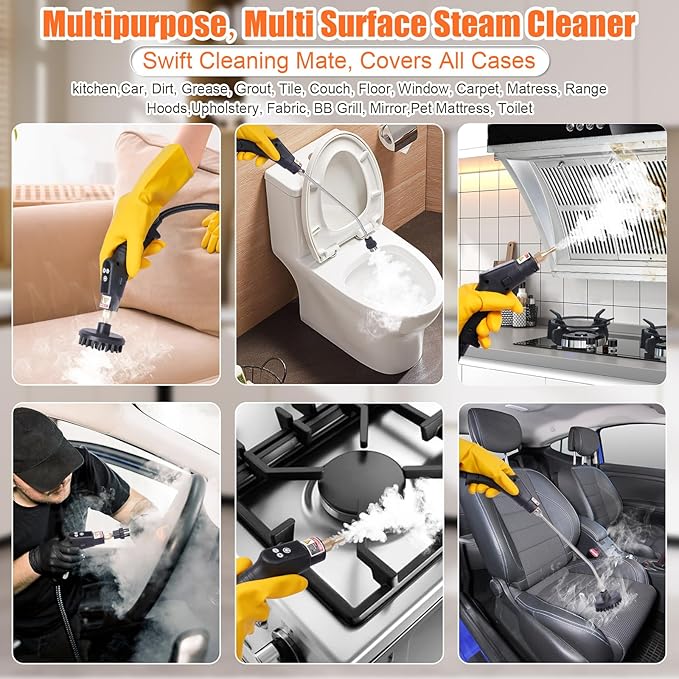 15 in 1 Handheld Steam Cleaner with Handle Button Control 2500W High Pressure Steamer for Cleaning Car Multi-Purpose Portable Steam Cleaner for Home Car Upholstery Cleaning Tools 110V-120V