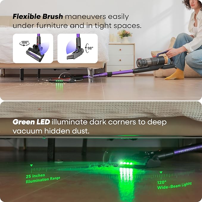UNINELL HOME UV2 Cordless Vacuum Cleaner 48000Pa/550W Vacuum Cleaners for Home Lightweight Stick Vacuum with 65Mins Runtime Self-Standing&ampWall Mount Charging Tangle-Resistant Vacuum for Pet Ha