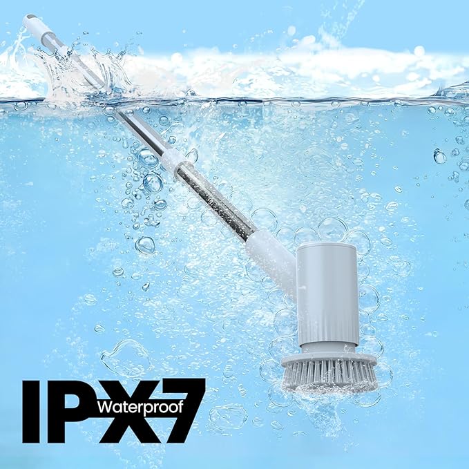 Electric Spin Scrubber - 4500mAh Cordless Cleaning Brush with 6 Brush Heads 47 Adjustable Handle Relieves Back Pain IPX7 Waterproof Power Scrubber for Bathroom Shower Floor Tile Bathtub
