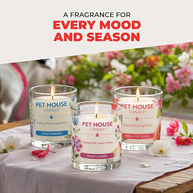 One Fur All Pet Candle 9 OZ Plant-Based Air Freshening Candle Clean Burning and Long Lasting with a 60 Hour Burn Time - Candy Cane