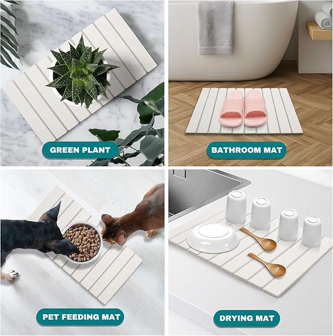 Stone Drying Mat for Kitchen Counter Quick Dry Absorbent Collapsible Dish Drying Mat Eco-Friendly Absorbent Diatomaceous Earth Mats for Dishes Bottles Cups Bathroom Any Counterop 24 x 15