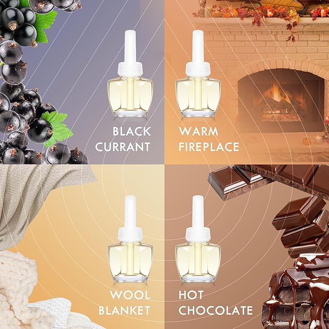 Plug in Air Freshener Refills Black Currant Wool Blanket Hot Chocolate &amp Warm Fireplace Scents Adjustable for Home &amp Bathroom – 12 Pack Compatible with Air Wick &amp Glade Not Include G
