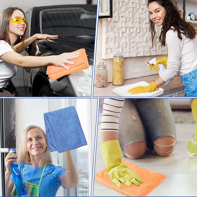 10 Pcs Extra Large Microfiber Cleaning Cloth 30 x 20 Large Floor Microfiber Towel Reusable Washable Free Lint Free Cloth Rag for Squeegee Mop Floor Window Housekeeping (White Yellow)