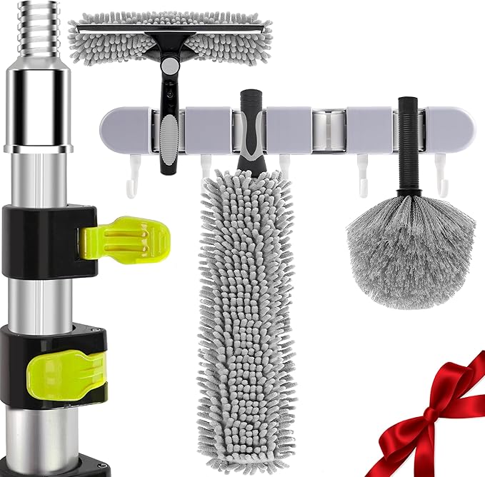 【Upgrade Anti Rotation 】 20FT High Reach Duster KitLightweight Aluminum Alloy Extension Rod5-Piece Set210° Steering Head Clean Various Anglefor Cleaning CeilingHigh Wall