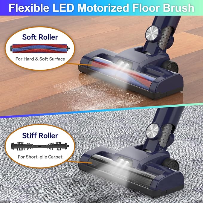 N7P Cordless Vacuum Cleaner 6 in 1 Powerful Stick Vacuum for Home 2200mAh Battery Vacuum Rechargeable Lightweight Vacuum Cleaners for Hardwood Floors Pet Hair (Navy)