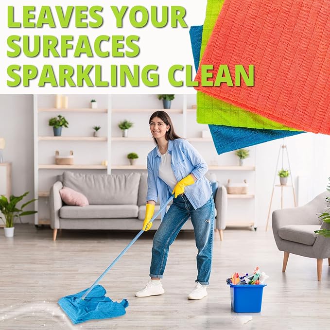 HELOMOR 3 Extra Large Microfiber Cleaning Cloths 30x18 Floor Towels for Squeegee Mop Reusable Multi-Purpose Cleaning Rags for House Kitchen Car &amp Windows Highly Absorbent Lint-Free