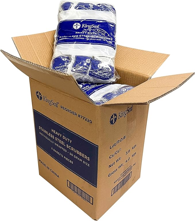 24 Count | KingSeal Stainless Steel Scrubbers Scrub Pads Heavy Duty 50 gram Weight Individually Wrapped - 2 Packs of 12 Scrubbers