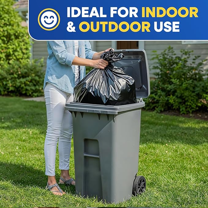 40-45 Gallon Trash Bags Heavy Duty 2Mil Fit Rubbermaid Brute Rollout Round and Square 32-44 gal Trash Cans 40 x 46 Outdoor Garbage Bags Black Pack of 100