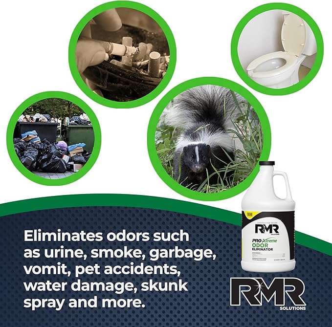 RMR PRO-Xtreme Odor Eliminator Commercial-Strength Formula Naturally Destroys Odors Organic Solution Tackles The Worst Odors No Masking or Cover-Up Fragrances Safe and Easy to Use 1 Gallon