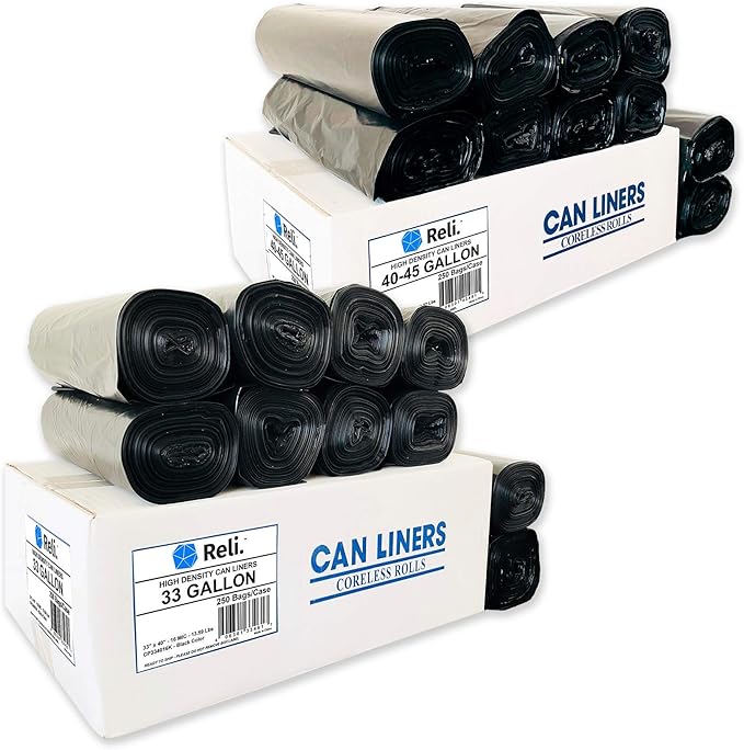 Reli. 33 Gallon Trash Bags (250 Bags) &amp 40-45 Gal Trash Bags (250 Bags)