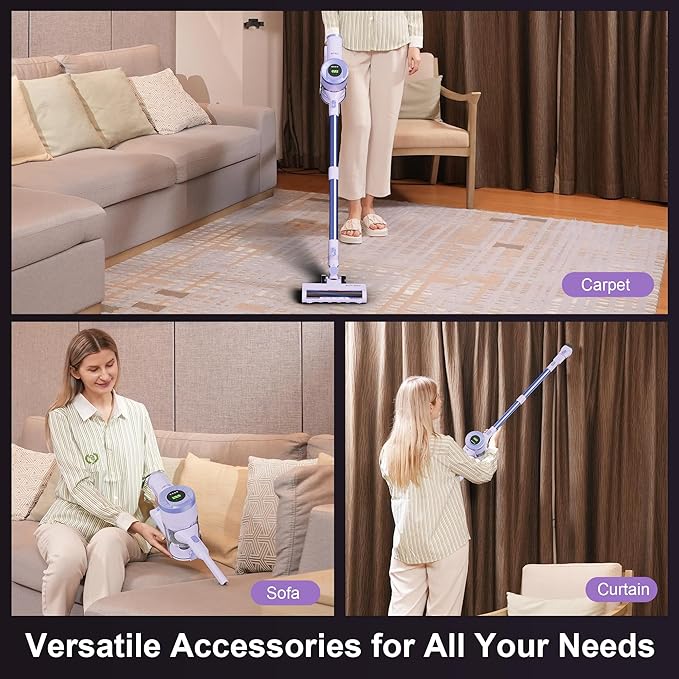 Cordless Stick Vacuum Cleaner 30KPa Handheld 2200mAh Rechargeable Battery Lightweight Small Vac Electirc Broom 40Mins Runtime for Home Hard Floor Carpet Pet Hair Cleaning Purple