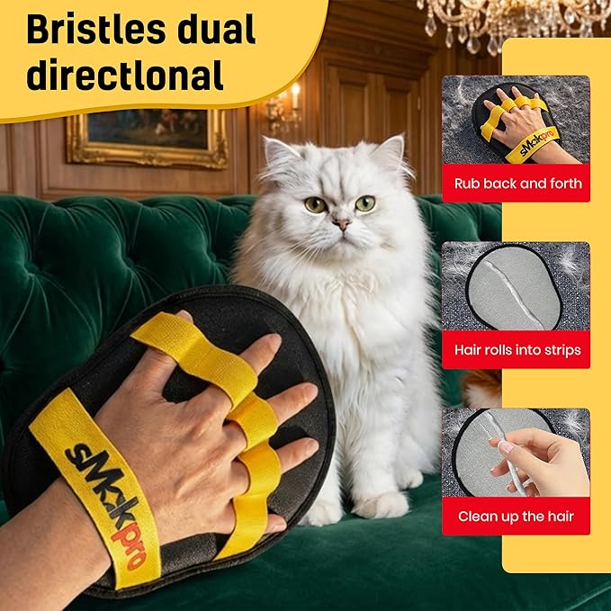 Pet Hair Removal Tool for Dogs &amp Cats (19 Long Brush + Gloves) Electrostatic Reusable Pet Hair Remover Five Finger Magic Brush with Adjustable Handle for Couch Carpet Bedding Clothes