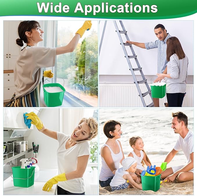 Zhehao 6 Pcs 3 Quart Bucket for Cleaning Small Sanitizer Bucket for Restaurant Square Plastic Pail with Handles for Home Offices Commercial Use Food Service(Dark Green)