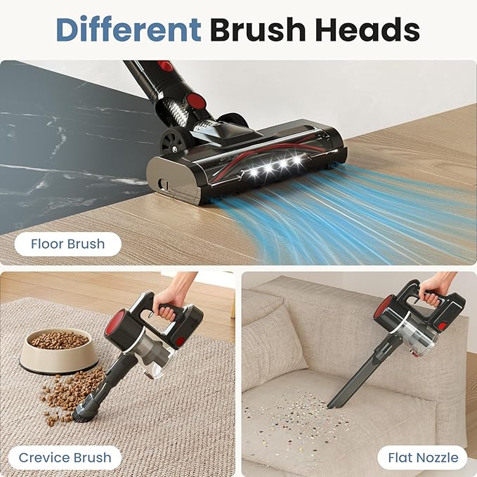 DUMOS Cordless Vacuum Cleaner Lightweight Stick Vacuum Cleaners for Home Powerful Suction &amp LED Lights Rechargeable Battery for Carpets Pet Hair Hardwood Floors