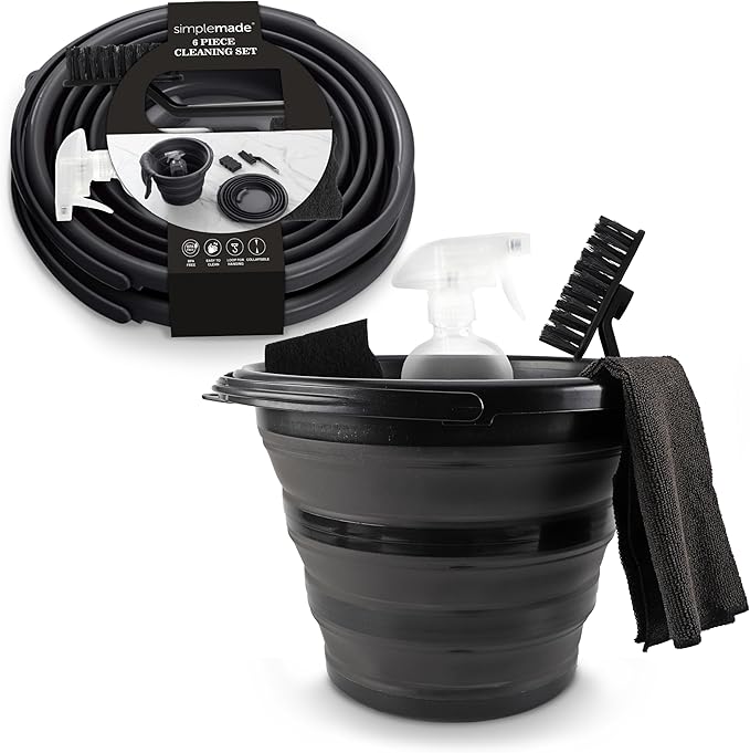 SIMPLEMADE Collapsible Bucket Cleaning Set - Includes 2 Foldable Buckets Spray Bottle Rag Scrubbing Brush and Sponge - Holds Up to 10 liters Easy Storage All-Purpose Cleaning Solution