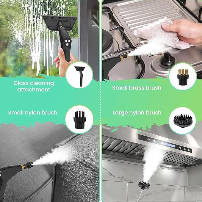 Handheld Steam Cleaner Auto Multi-Purpose Steam Cleaner 1200ML Water Tank 6 Speed Steam Output Adjustment Smart Hand Switch For Kitchen Bathroom Windows Car Interior (Black and white)