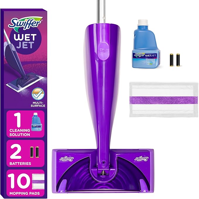 Swiffer WetJet Hardwood and Floor Spray Mop Cleaner Starter Kit Includes: 1 Power Mop 10 Pads Cleaning Solution Batteries