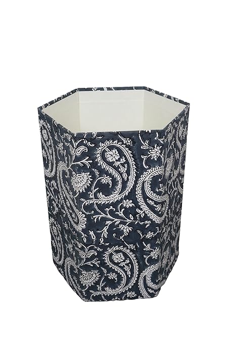 Generic 3.3 Gallon Cotton Hand Block Printed Paper Waste Basket |Small Decorative Trash Can for Housewarming Gifts in Living Room Bedroom Bathroom | Eco-Friendly Plastic-Free (1 DARK BLUE MUKAT)