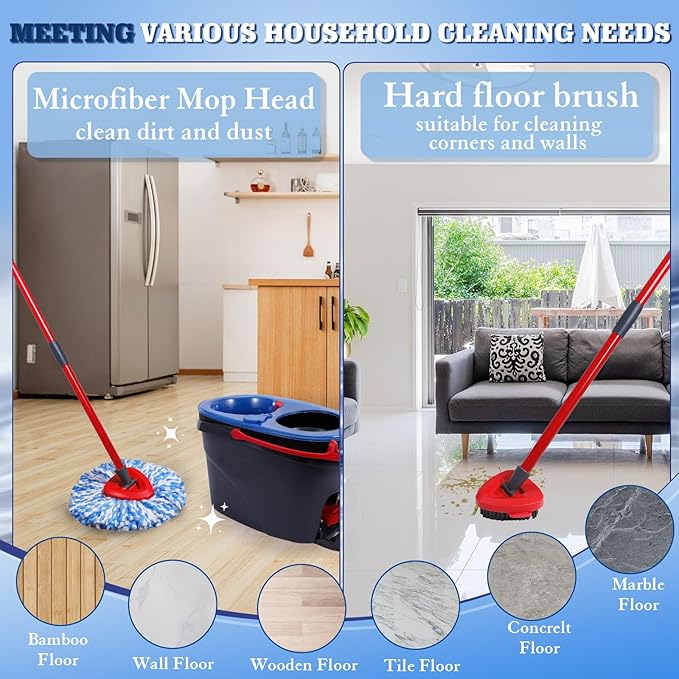 4 Packs Spin Mop Replacement Heads Compatible with Oceda RinseClean 2-Tank System 4-Section Rotatable 30-58 Mop HandleMop Scrub Brush and Base Combo SetMop Refills Easy to Replace and Cleaning