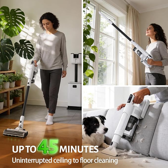 Dibea Cordless Stick Vacuum Cleaner with Auto-Empty Station HEPA Filter Portable Furniture Vac Rechargeable Dust Base Exclusive Motorized Hand Tool for Pet Hair Carpet Tile