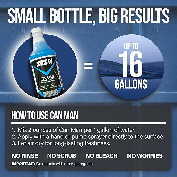 Can Man Trash Can Deodorizer &amp Dumpster Cleaner | Our Industrial Trash Can Cleaner and Deodorizer is Super Concentrated for Odor Elimination | Wintergreen Scent | 1 Quart