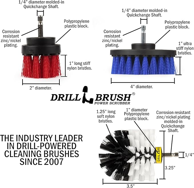 Nylon Drill Brush Attachments for Cleaning Car Accessories Carpet Truck Interior Fabric Wheel Rim Glass Bath Tub Shower Tile Grout Boat Hull Seats - Drill Brush for Car Detailing Supplies