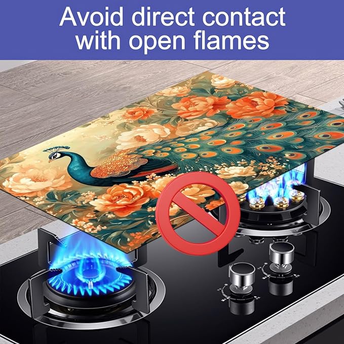 Stove Top Cover for Electric Stove 28x20 Inch Diatomite Dish Drying Mat Glass Top Burner Protector Kitchen Counter Mat Peacock Kitchen Decor Stove Pad Stove Top Mat