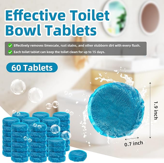 G · PEH Toilet Blue Cleaner Tablets: 108 Pack Automatic Toilet Bowl Cleaner Tablets Multipurpose Bathroom Cleaners Drop in Tank for Bathroom Freshening Smell &amp Effective Cleaning