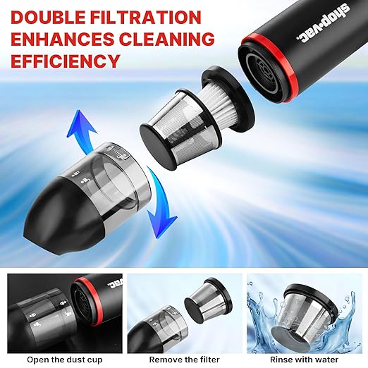 Shop-Vac 2-in-1 Car Vacuum &amp Air Duster 14000Pa Blow/Suction Portable Cordless Vacuum Mini Blower Handheld &amp Lightweight with 6 Nozzles Type-C Rechargeable for Auto/Home/Office