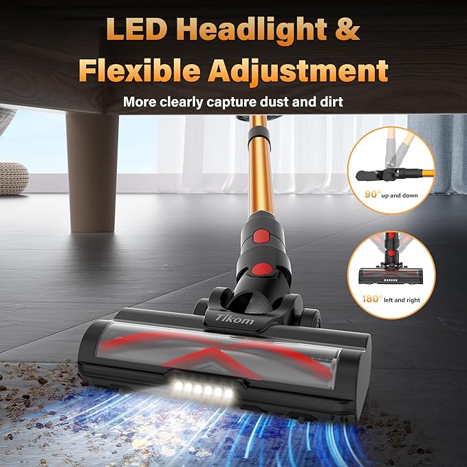 Tikom V500 Cordless Vacuum Cleaner for Home 40000Pa/450W Stick Vacuum with LED Touch Screen Charging Wall Dock Anti-Tangle Lightweight Handheld Vacuum for Pet Hair Hard Floor Carpet
