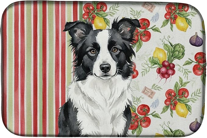 Caroline's Treasures Border Collie Vegetables Dish Drying Mat Absorbent Dish Drying Mat Pad for Kitchen Counter Dish Drainer Mat for Countertop 14 x 21 Multicolor