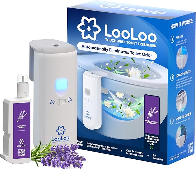 LooLoo 3.0 Touch Free Toilet Freshener Automatic Air Freshener Spray for Bathroom Starter Kit with Light and Toilet Deodorizer Bathroom Spray Odor Eliminator - Lavender