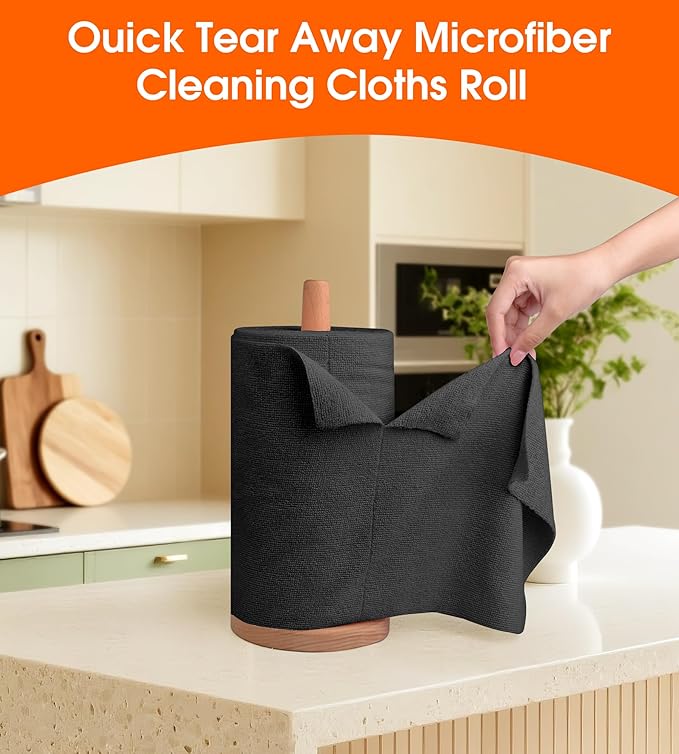 Microfiber Cleaning Cloth Roll - 100 Pack Tear Away Microfiber Paper Towels Reusable Washable Scratch-Free Kitchen Towels for Car Home Kitchen Glass Dishes (Black)