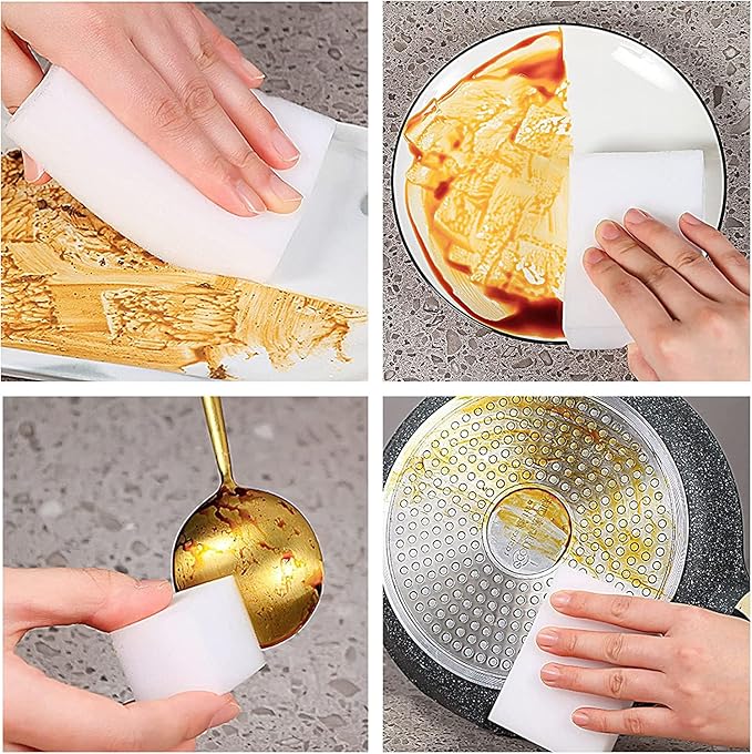 Dirt Eraser Sponge Pack of 50 Eraser Sponge Cleaning Sponge Magic Sponge 2 x Compression Melamine Sponge Wonder Sponge White Cleaning Sponge for Household Kitchen Shoe Sponge