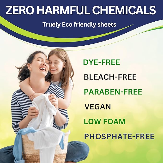 Fragrance-Free Laundry Detergent Sheets – 96 Loads Hypoallergenic Plastic-Free &amp Eco-Friendly Made in USA Safe for Sensitive Skin HE Washer Compatible Unscented Laundry Strips