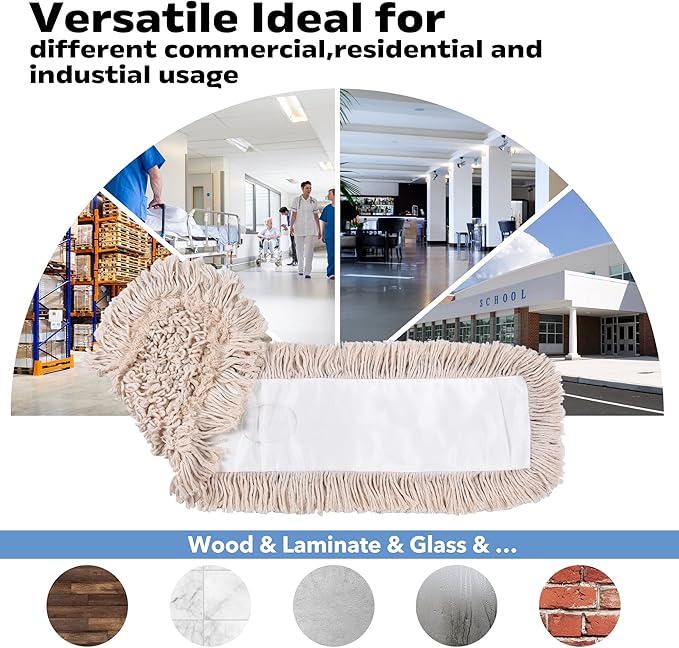 Matthew Cleaning 24'' Cotton Dust Mop Refill Washable Thick Tufted Replacement Heads for Residential &amp Commercial Use Fit All 24'' Dust Mop Frames Hardwood Laminate Concrete Floors 6 Pack